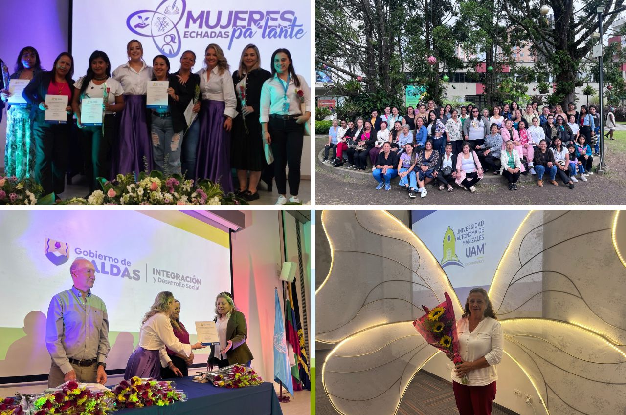 En la UAM se realizó el cierre del proyecto Mujeres Echadas Pa’lante. Collage de mujeres en el evento de mujeres echadas pa'lante