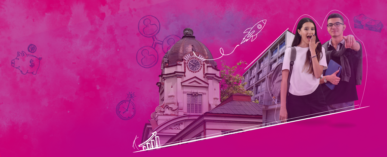 Estudiantes administración de empresas en cúpula