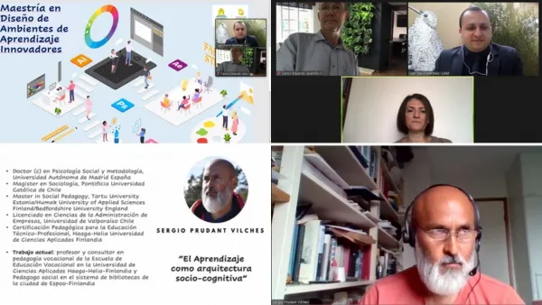 Personas en reunión virtual hablan sobre la Maestría en Diseño de Ambientes de Aprendizaje Innovadores