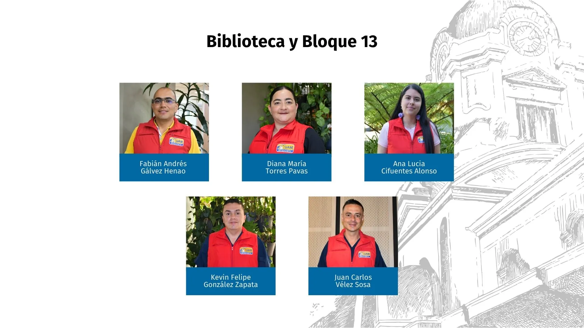 Personas que pertenecen a la brigada UAM del bloque 13 y biblioteca