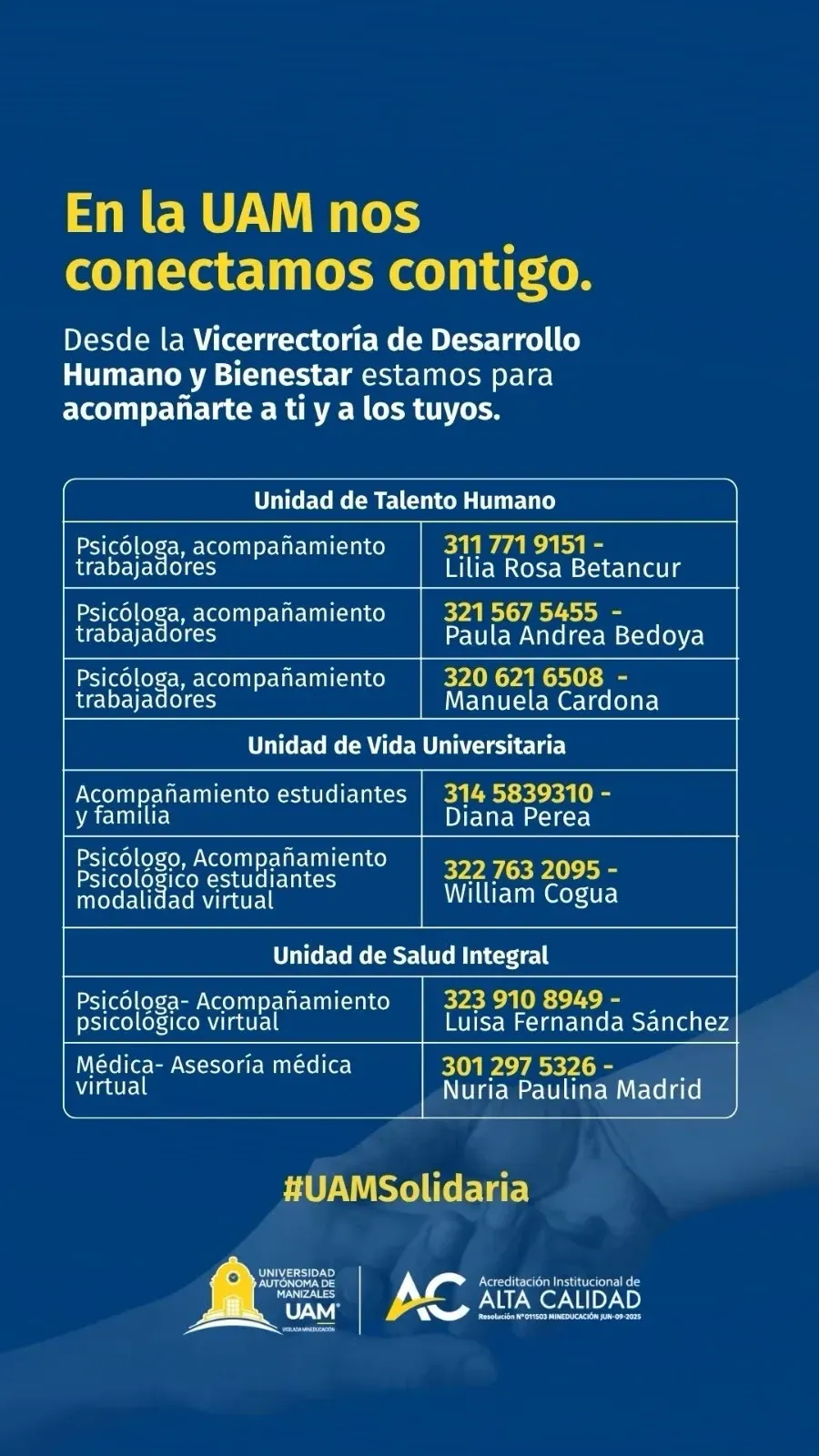 líneas de contacto vicerrectoría de desarrollo humano y bienestar