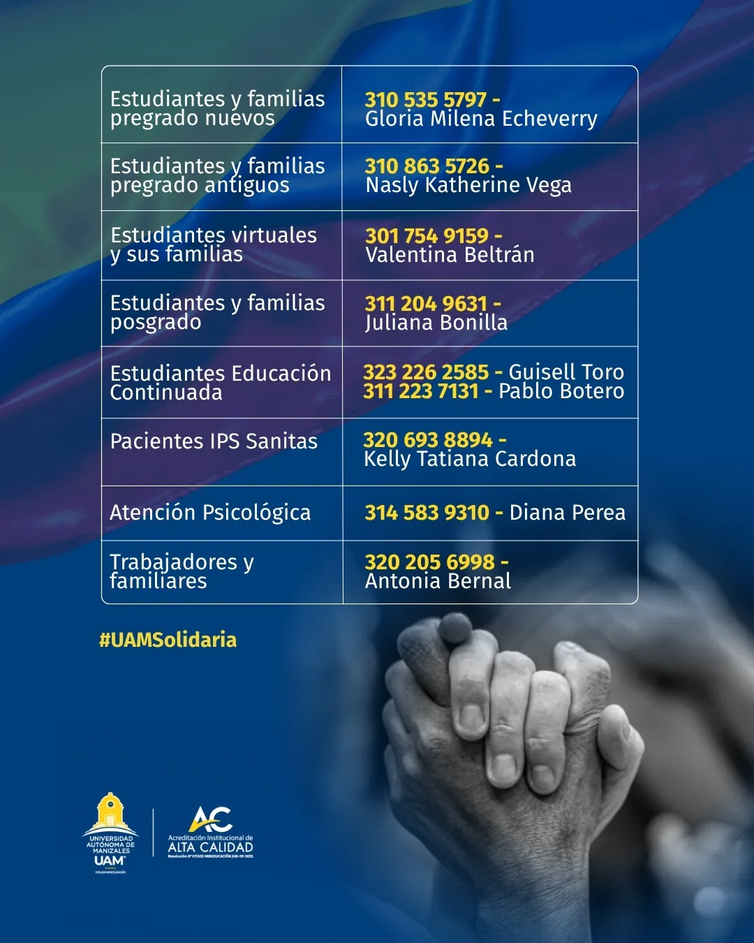 Cuenta con nosotros líneas de atención para acompañar a nuestra comunidad universitaria